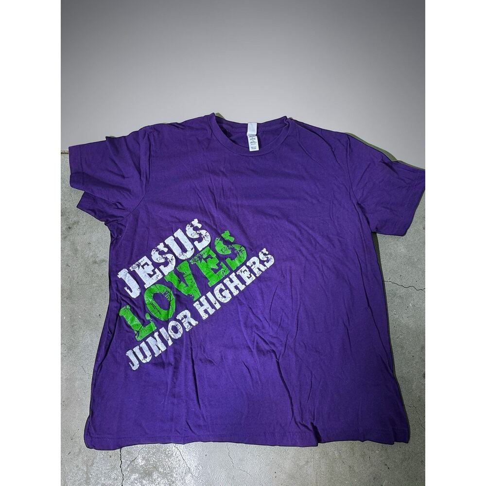 Jesus Loves Junior Highers Purple Graphic T Shirt Size XL